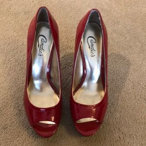Candies cherry red open toed heels